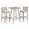Ensemble de bar extérieur 3 pièces beige et écru, table 110 x 70 x 105 cm et chaises 45 x 56 x 110 cm