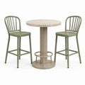 Ensemble bistrot vert olive et beige avec plateau rond Ø 70 x H 105 cm et 2 tabourets 45 x 50 x 105 cm