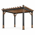 Pergola de jardin 300 x 300 x 250 cm en bois et métal marron et noir à toit ajouré
