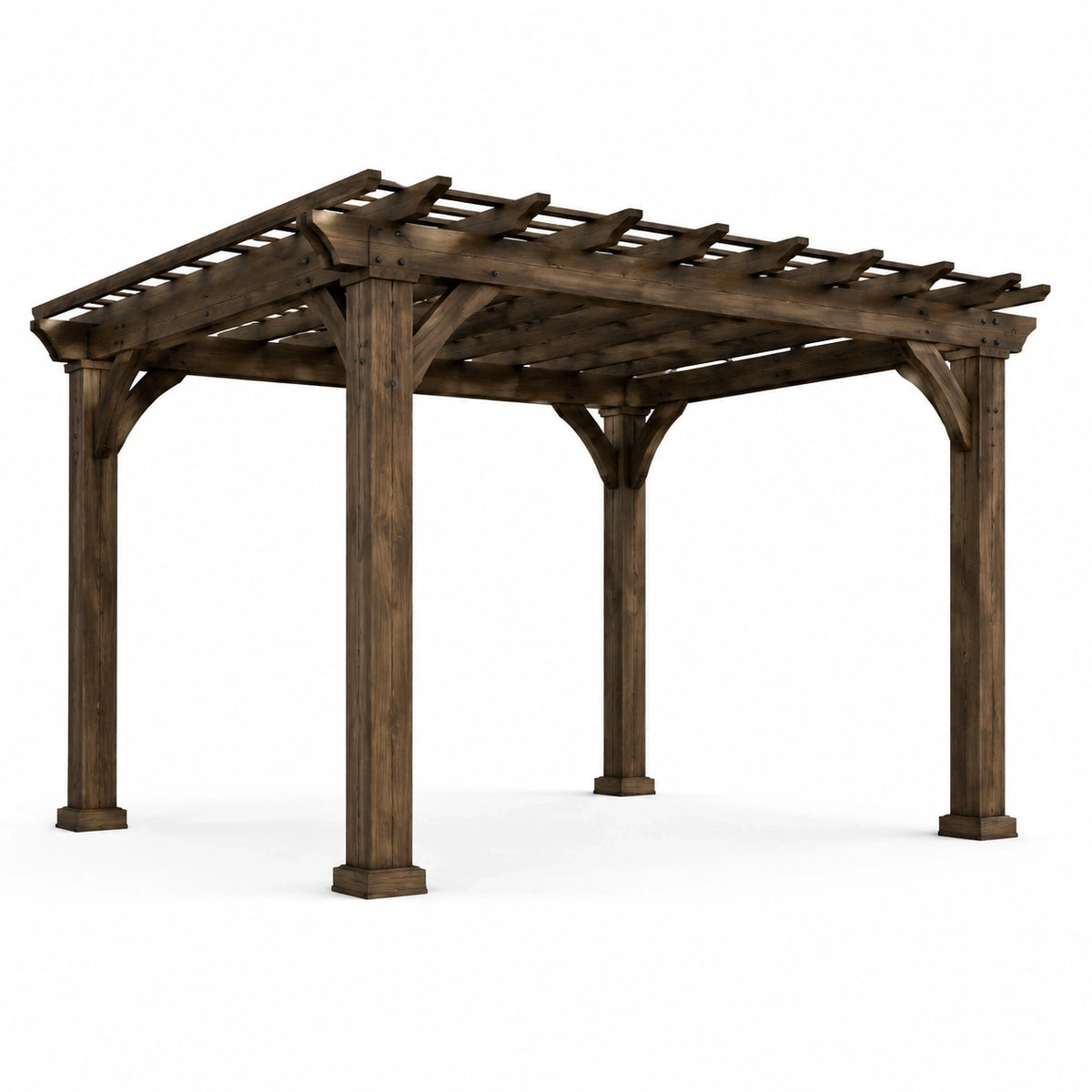 Pergola de jardin rustique en bois marron foncé 300 x 300 x 250 cm à toiture ajourée