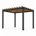 Pergola de jardin 300 x 300 x 240 cm en métal et bois Noir/Marron à toit ajouré