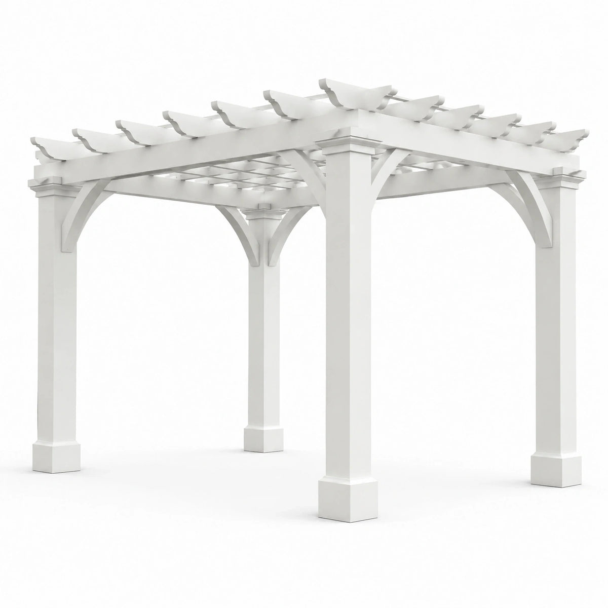 Pergola classique en bois peint blanc, 300 x 300 x 250 cm, toit ajouré