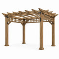 Pergola de jardin traditionnelle en bois marron avec ferrures noires et treillis, 300 x 300 x 240 cm