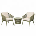 Ensemble de jardin contemporain vert kaki et beige avec 2 fauteuils 68 x 70 x 82 cm et table ronde 50 x 50 x 48 cm