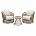 Ensemble extérieur beige et blanc cassé avec 2 fauteuils 78 x 76 x 78 cm et table ronde 50 x 50 cm