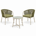 Salon de jardin contemporain 2 fauteuils et table ronde, fauteuils 65 x 65 x 77 cm, table 60 x 60 x 45 cm, Vert kaki et Beige