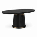 Table ovale 200 x 100 x 75 cm en bois d'ingénierie noir avec détails dorés