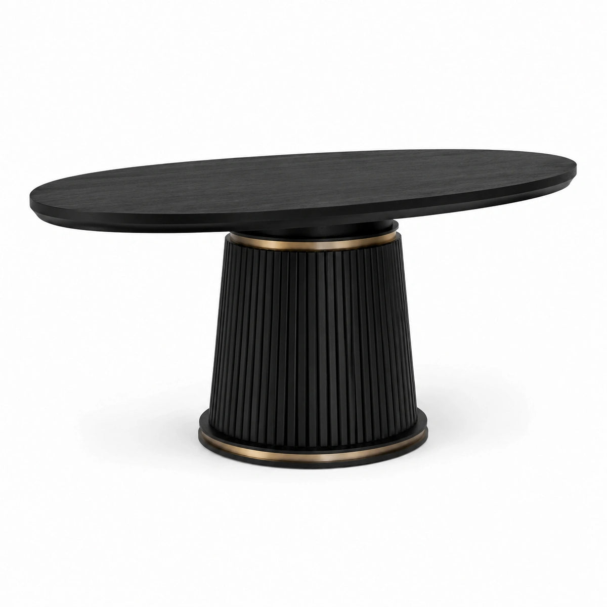 Table ovale 200 x 100 x 75 cm en bois d'ingénierie noir avec détails dorés