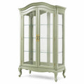 Vitrine classique 110 x 45 x 190 cm en bois vert sauge et doré avec portes vitrées