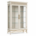 Vitrine classique 100 x 45 x 190 cm en bois blanc, verre transparent et détails dorés