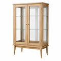 Vitrine rétro 90 x 40 x 170 cm en bois et verre, Chêne clair, Transparent et Doré, 2 portes